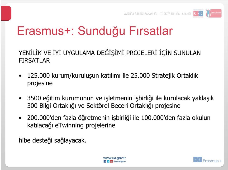 000 Stratejik Ortaklık projesine 3500 eğitim kurumunun ve işletmenin işbirliği ile kurulacak yaklaşık