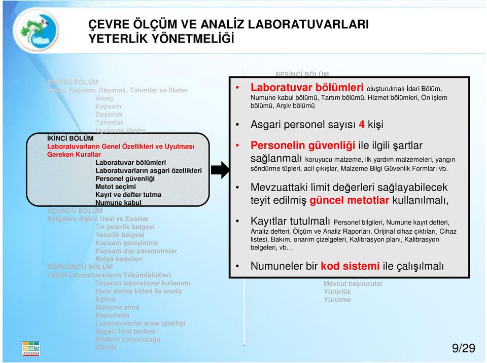 Usul ve Esaslar Ön yeterlik belgesi Yeterlik belgesi Kapsam dışı parametreler Belge bedelleri DÖRDÜNCÜ BÖLÜM Yetkili Laboratuvarların Yükümlülükleri Taşeron laboratuvar kullanımı Hazır deney kitleri