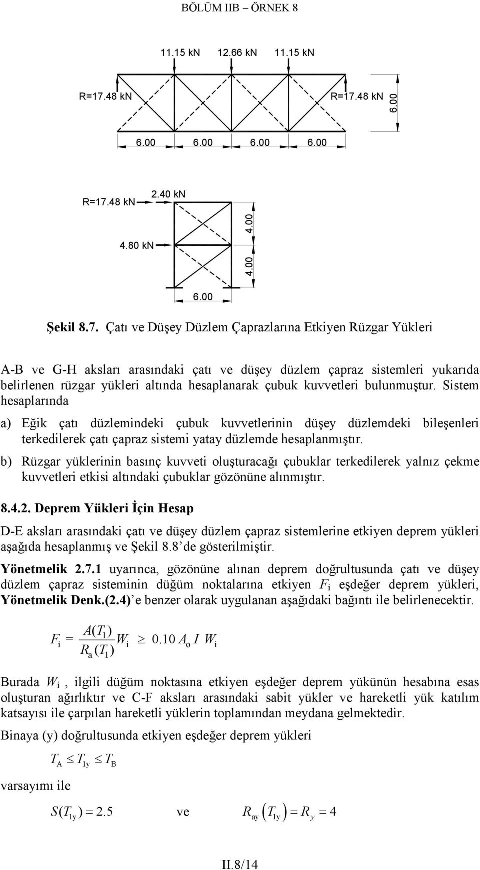 Sistem hesplrınd ) Eğik çtı düzlemindeki çubuk kuvvetlerinin düşey düzlemdeki bileşenleri terkedilerek çtı çprz sistemi yty düzlemde hesplnmıştır.