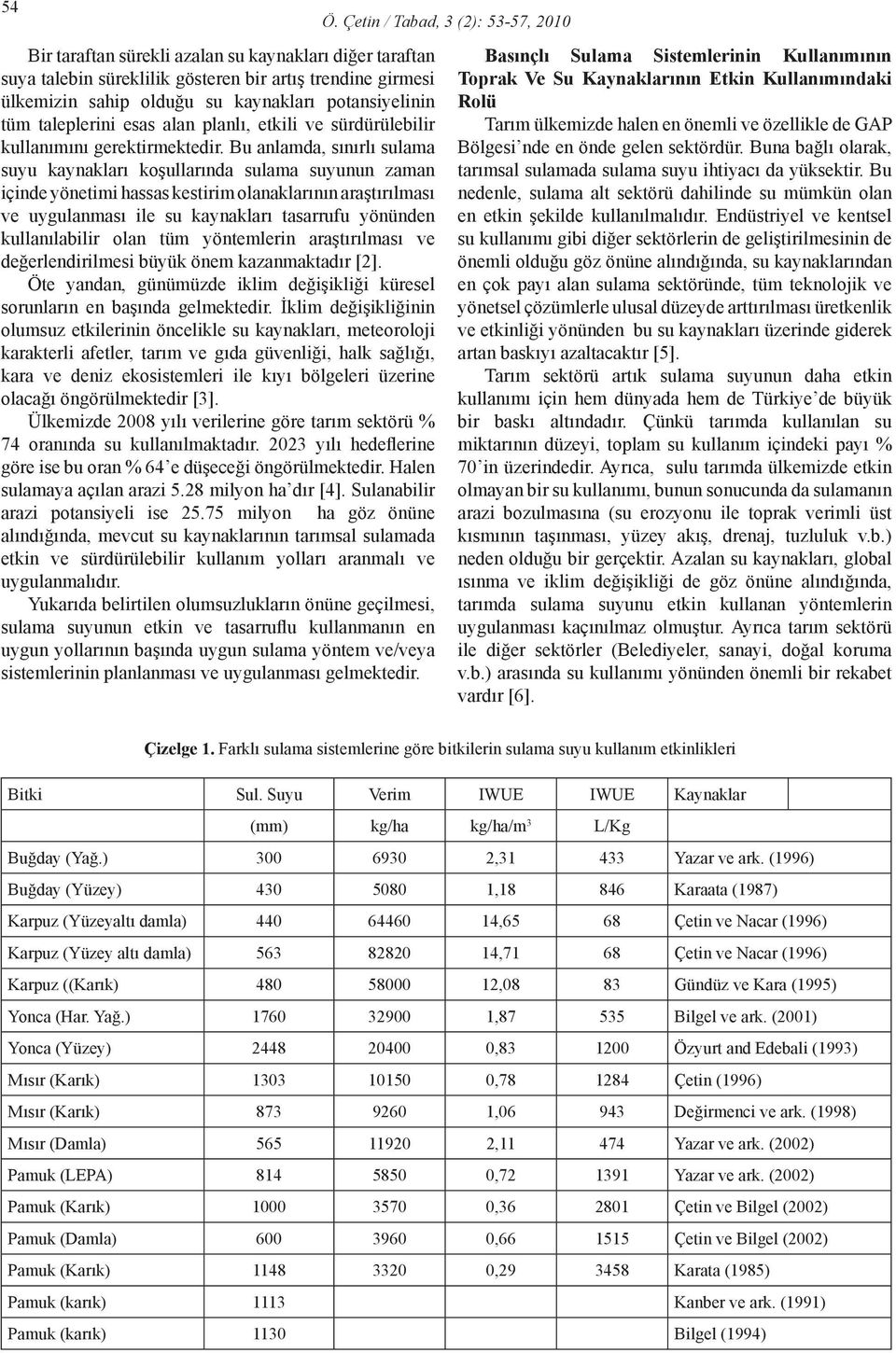 Bu anlamda, sınırlı sulama suyu kaynakları koşullarında sulama suyunun zaman içinde yönetimi hassas kestirim olanaklarının araştırılması ve uygulanması ile su kaynakları tasarrufu yönünden