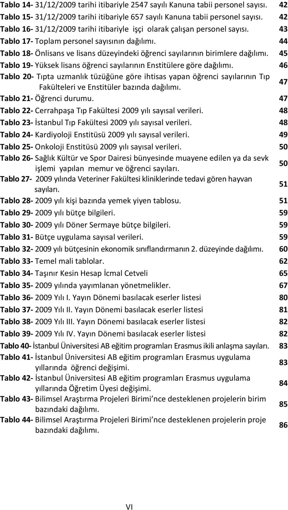 44 Tablo 18- Önlisans ve lisans düzeyindeki öğrenci sayılarının birimlere dağılımı. 45 Tablo 19- Yüksek lisans öğrenci sayılarının Enstitülere göre dağılımı.