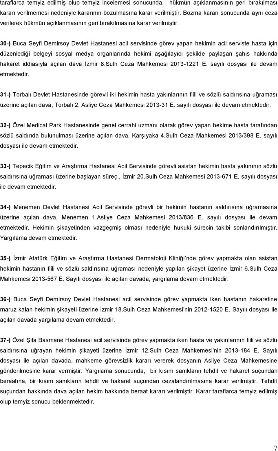 30-) Buca Seyfi Demirsoy Devlet Hastanesi acil servisinde görev yapan hekimin acil serviste hasta için düzenlediği belgeyi sosyal medya organlarında hekimi aşağılayıcı şekilde paylaşan şahıs hakkında