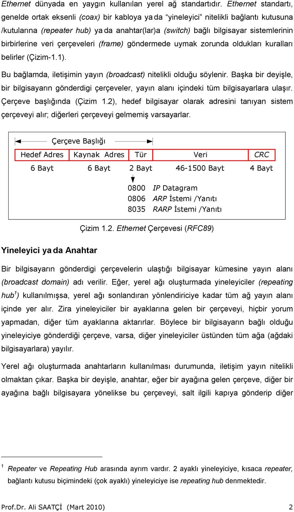 birbirlerine veri çerçeveleri (frame) göndermede uymak zorunda oldukları kuralları belirler (Çizim-1.1). Bu bağlamda, iletişimin yayın (broadcast) nitelikli olduğu söylenir.