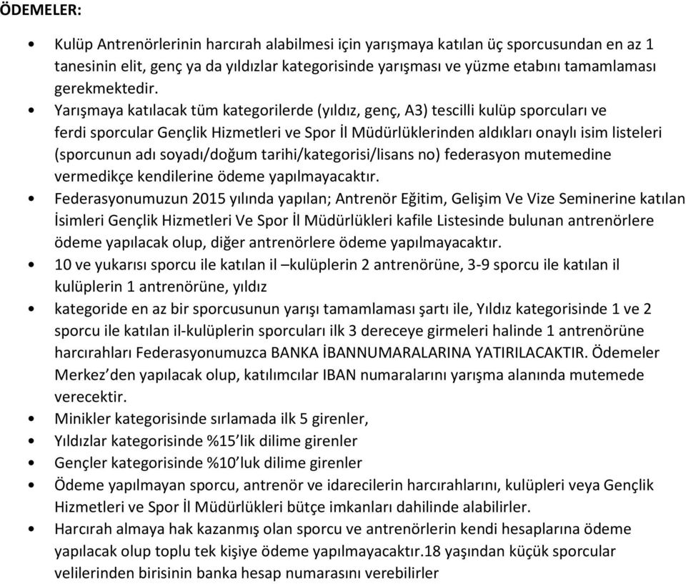 Yarışmaya katılacak tüm kategorilerde (yıldız, genç, A3) tescilli kulüp sporcuları ve ferdi sporcular Gençlik Hizmetleri ve Spor İl Müdürlüklerinden aldıkları onaylı isim listeleri (sporcunun adı