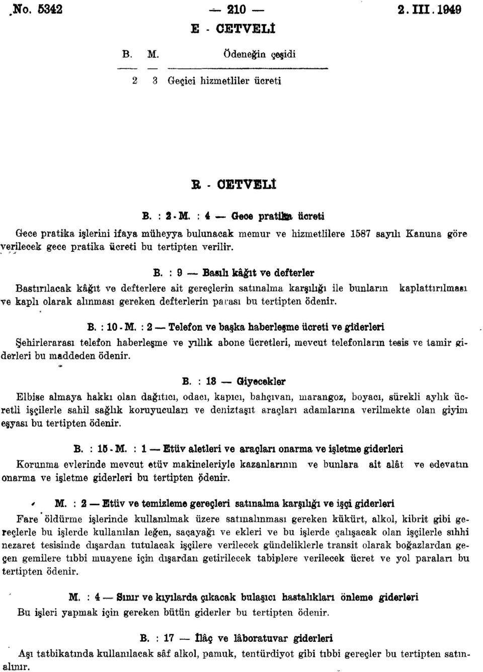 : 9 Basılı kâğıt ve defterler Bastırılacak kâğıt ve defterlere ait gereçlerin satınalma karşılığı ile bunların ve kaplı olarak alınması gereken defterlerin parası bu tertipten ödenir.