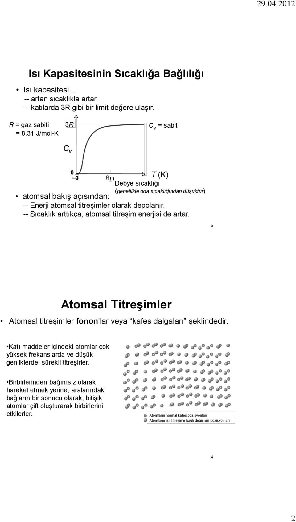 -- Sıcakık arttıkça, atomsa titreşim enerjisi de artar. 3 Atomsa Titreşimer Atomsa titreşimer fonon ar veya kafes dagaarı şekindedir.