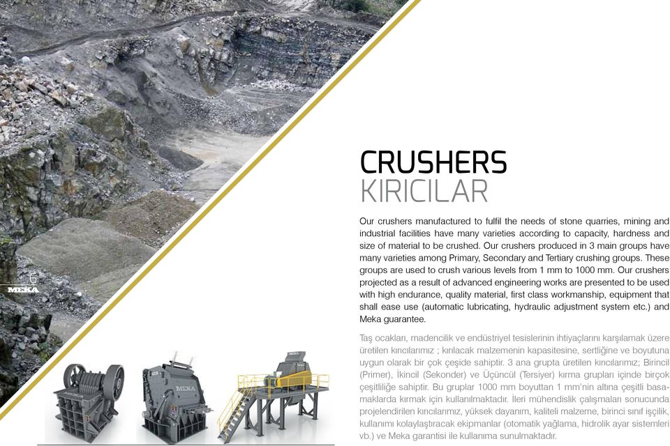 These groups are used to crush various levels from 1 mm to 1000 Our crushers projected as a result of advanced engineering works are presented to be used with high endurance, quality material, first
