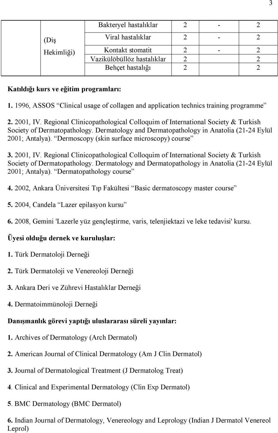 Dermatology and Dermatopathology in Anatolia (21-24 Eylül 2001; Antalya). Dermoscopy (skin surface microscopy) course 3. 2001, IV.