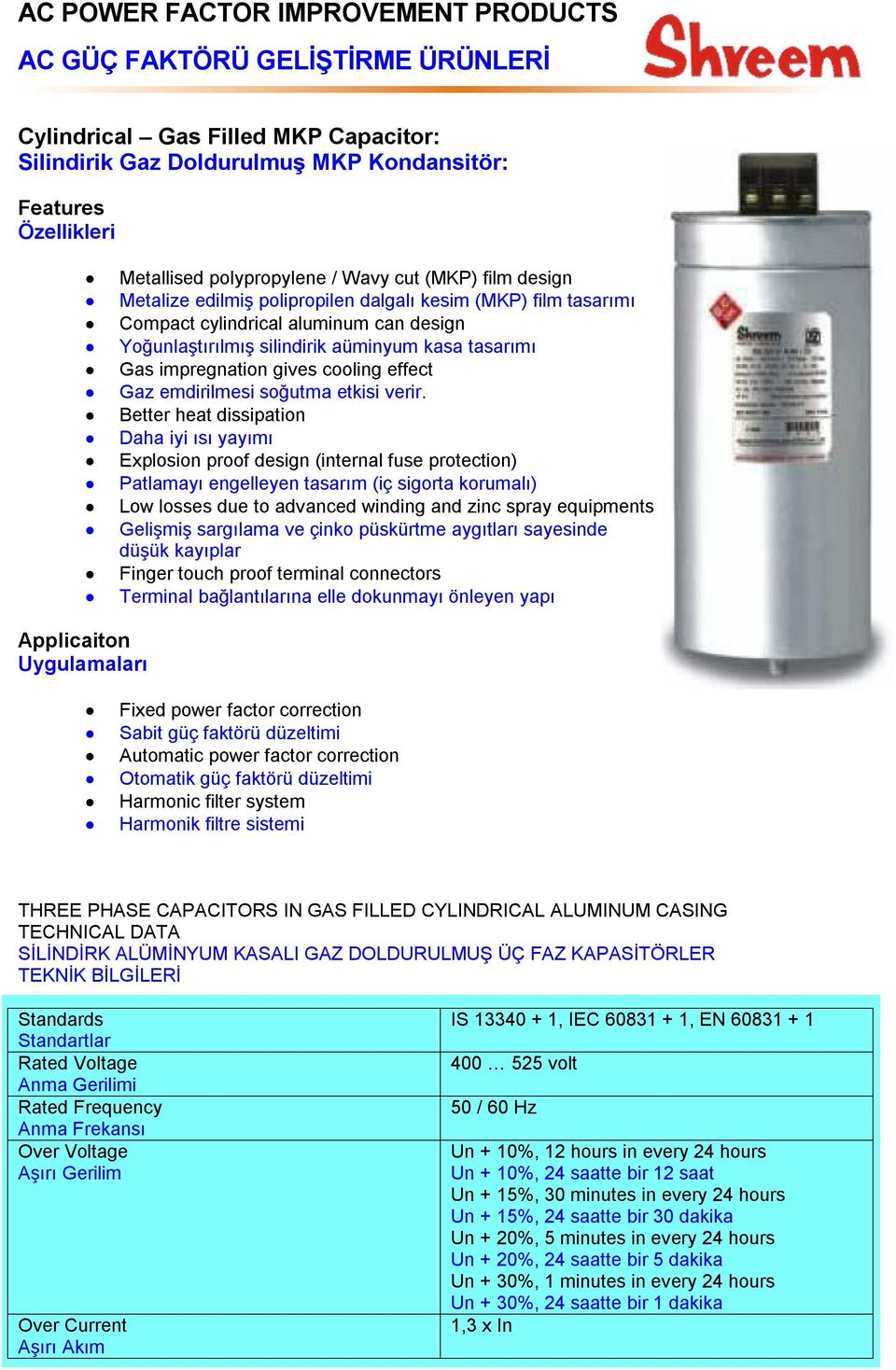 Better heat dissipation Daha iyi ısı yayımı Explosion proof design (internal fuse protection) Patlamayı engelleyen tasarım (iç sigorta korumalı) Low losses due to advanced winding and zinc spray