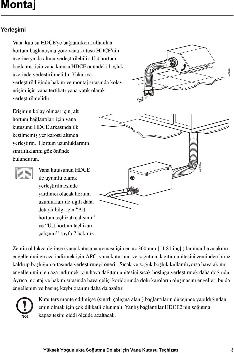 Yukarıya yerleştirildiğinde bakım ve montaj sırasında kolay erişim için vana tertibatı yana yatık olarak yerleştirilmelidir.