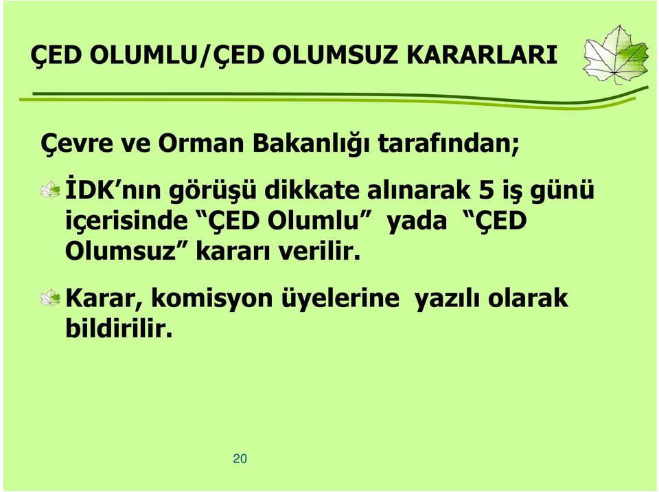 iş günü içerisinde ÇED Olumlu yada ÇED Olumsuz kararı