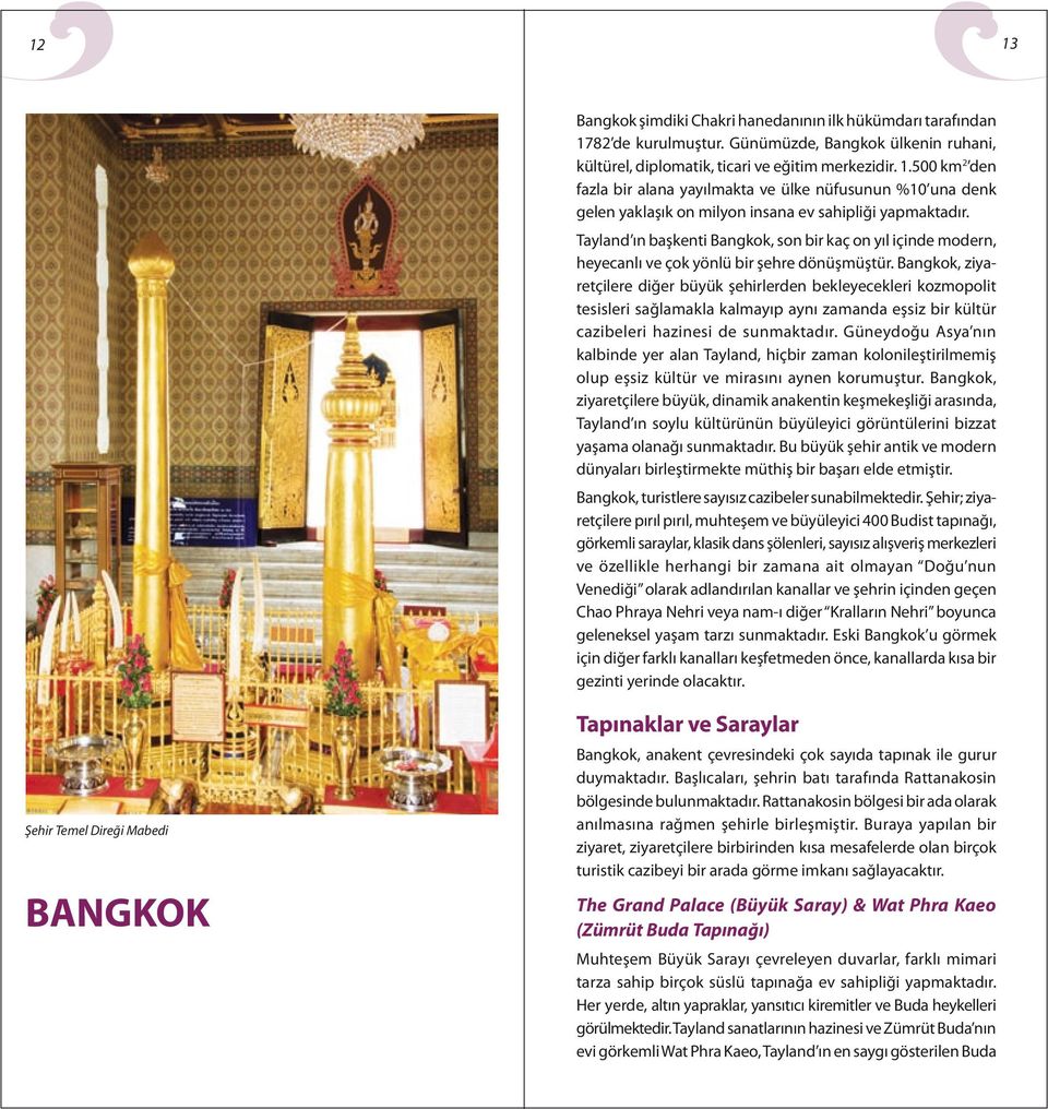 Bangkok, ziyaretçilere diğer büyük şehirlerden bekleyecekleri kozmopolit tesisleri sağlamakla kalmayıp aynı zamanda eşsiz bir kültür cazibeleri hazinesi de sunmaktadır.