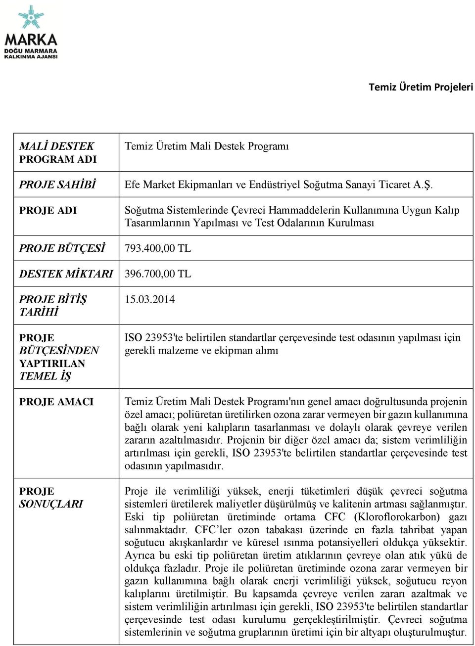 2014 ISO 23953'te belirtilen standartlar çerçevesinde test odasının yapılması için gerekli malzeme ve ekipman alımı 'nın genel amacı doğrultusunda projenin özel amacı; poliüretan üretilirken ozona