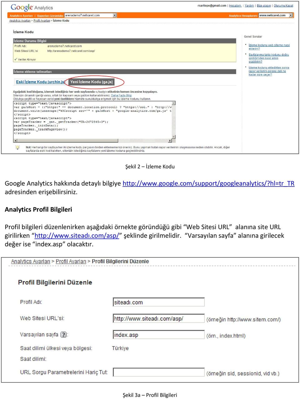 Analytics Profil Bilgileri Profil bilgileri düzenlenirken aşağıdaki örnekte göründüğü gibi Web Sitesi URL