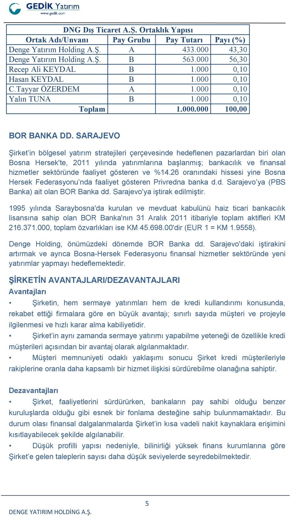 SARAJEVO Şirket in bölgesel yatırım stratejileri çerçevesinde hedeflenen pazarlardan biri olan Bosna Hersek'te, 2011 yılında yatırımlarına başlanmış; bankacılık ve finansal hizmetler sektöründe