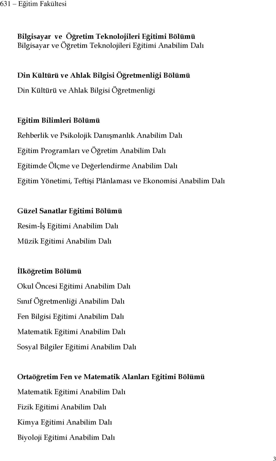 ve Ekonomisi Anabilim Dalı Güzel Sanatlar Eğitimi Bölümü Resim-İş Eğitimi Anabilim Dalı Müzik Eğitimi Anabilim Dalı İlköğretim Bölümü Okul Öncesi Eğitimi Anabilim Dalı Sınıf Öğretmenliği Anabilim