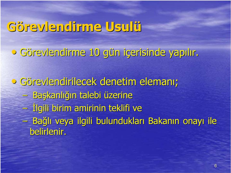 Görevlendirilecek denetim elemanı; Başkanl kanlığın n