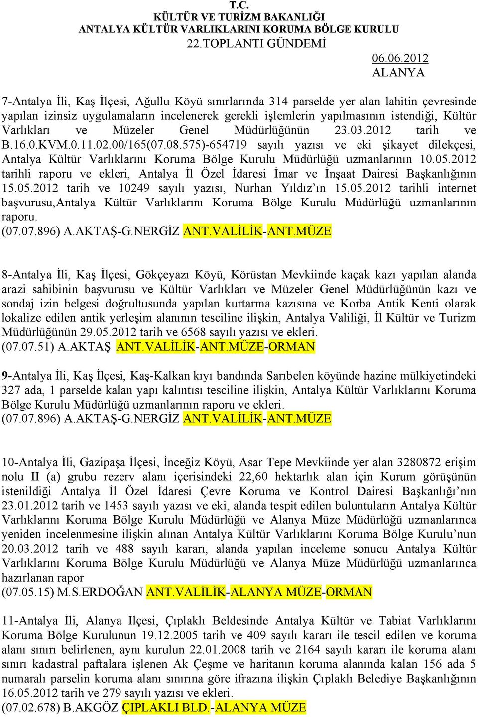Varlıkları ve Müzeler Genel Müdürlüğünün 23.03.2012 tarih ve B.16.0.KVM.0.11.02.00/165(07.08.