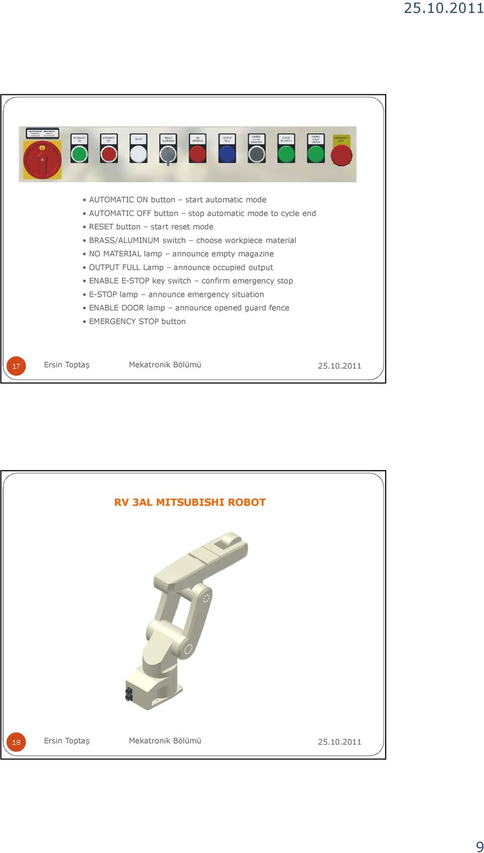 OUTPUT FULL Lamp announce occupied output ENABLE E-STOP key switch confirm emergency stop E-STOP lamp announce