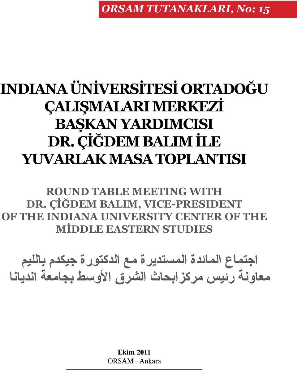 ÇİĞDEM BALIM, VICE-PRESIDENT OF THE INDIANA UNIVERSITY CENTER OF THE MİDDLE EASTERN STUDIES