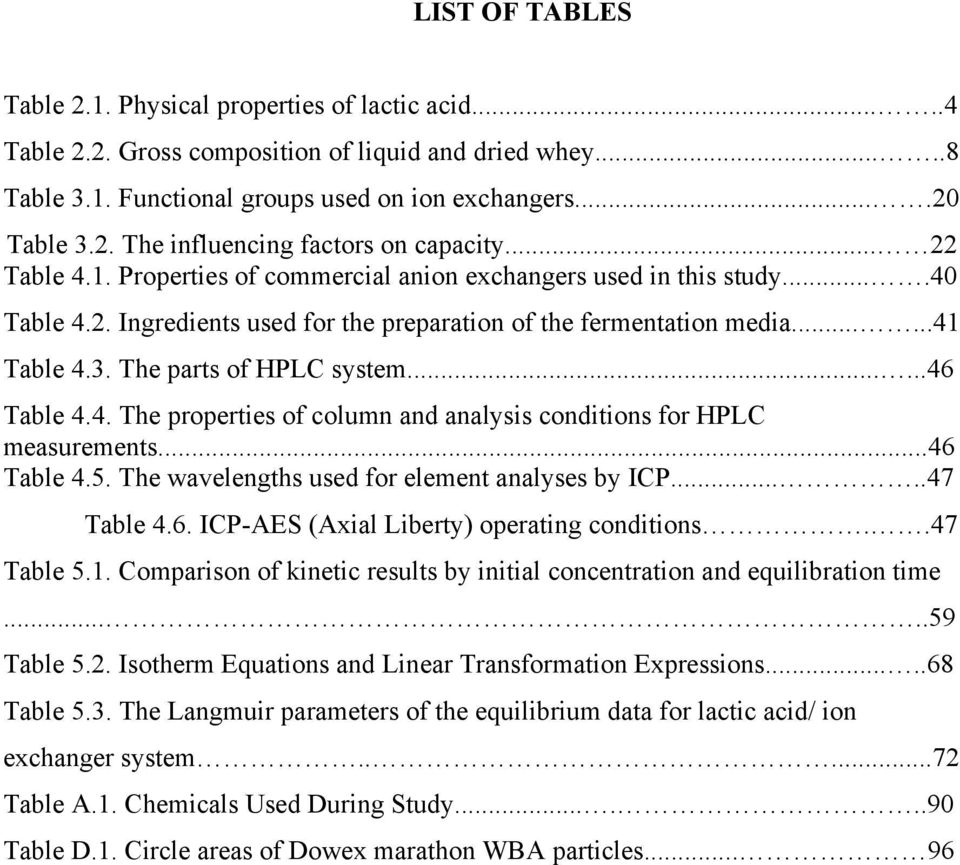 The parts of HPLC system......46 Table 4.4. The properties of column and analysis conditions for HPLC measurements...46 Table 4.5. The wavelengths used for element analyses by ICP.....47 Table 4.6. ICP-AES (Axial Liberty) operating conditions.