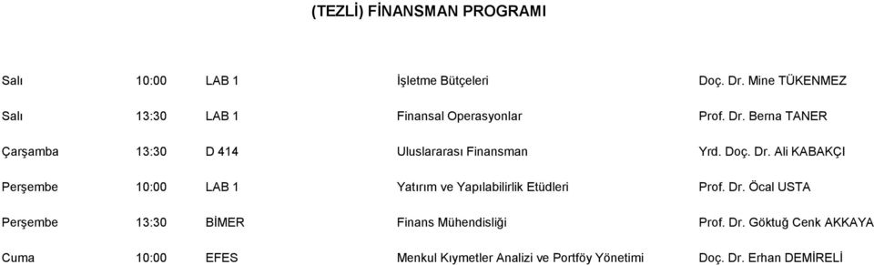 Berna TANER ÇarĢamba 13:30 D 414 Uluslararası Finansman Yrd. Doç. Dr.