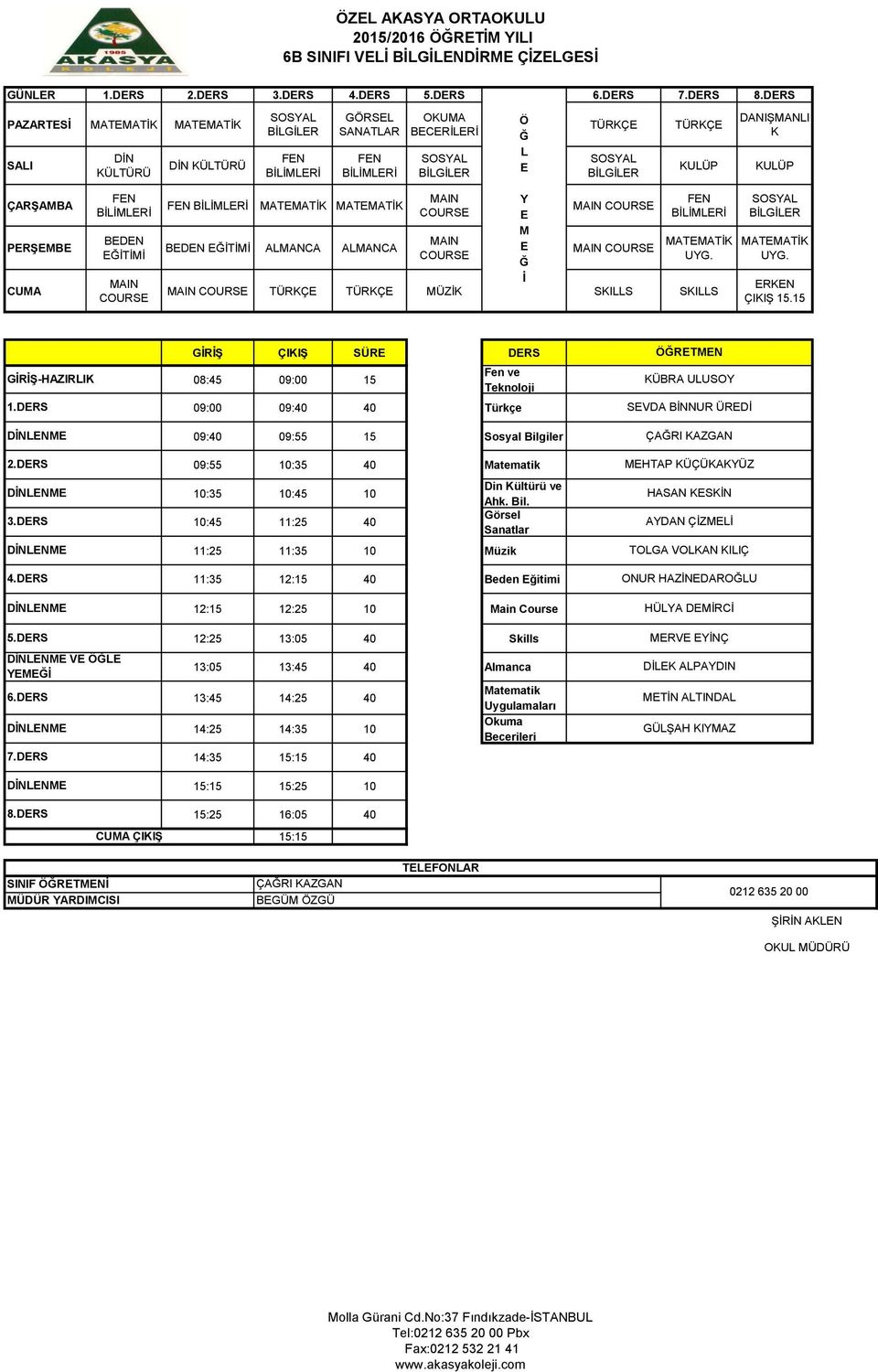 15 GRŞ-ZIRI 1.DRS 2.DRS 3.DRS 4.DRS 5.DRS 6.DRS 7.DRS GRŞ ÇIIŞ SÜR DRS 08:45 09:00 15 Fen ve eknoloji 09:40 09:55 15 Sosyal Bilg