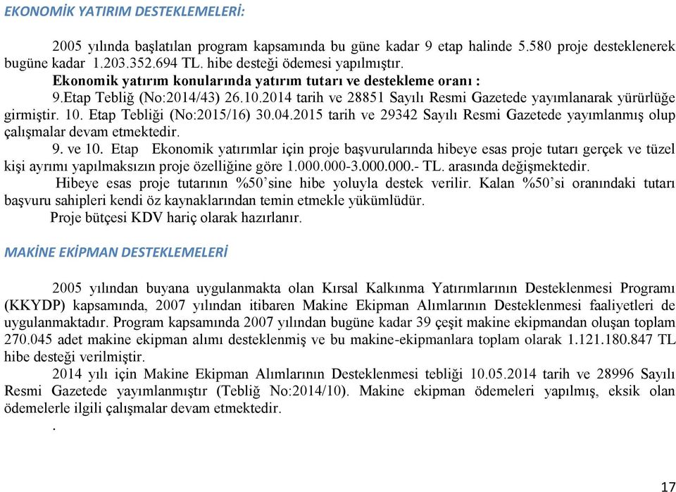 Etap Tebliği (No:2015/16) 30.04.2015 tarih ve 29342 Sayılı Resmi Gazetede yayımlanmış olup çalışmalar devam etmektedir. 9. ve 10.