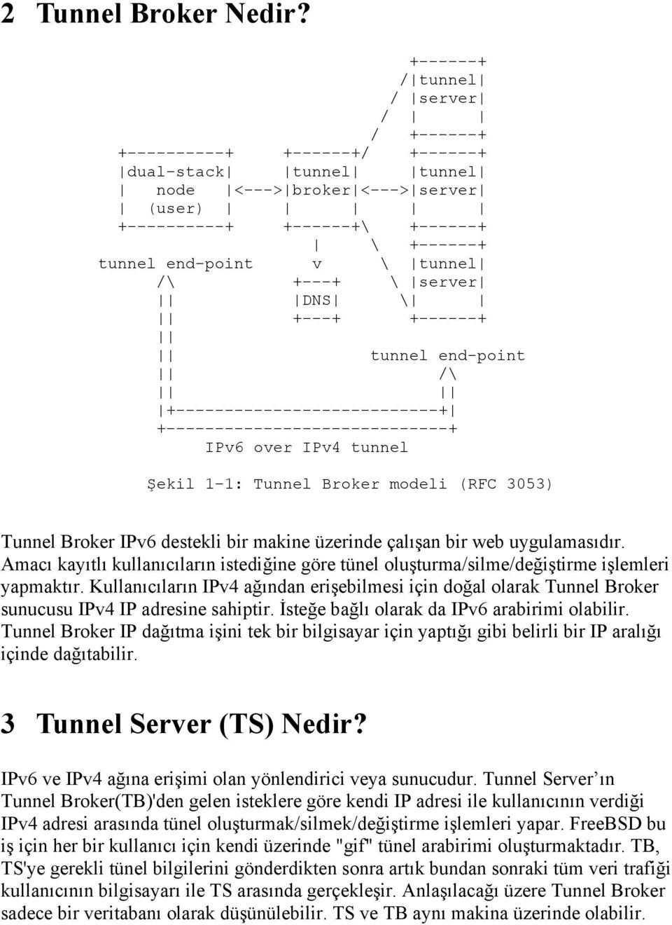 tunnel /\ +---+ \ server DNS \ +---+ +------+ tunnel end-point /\ +---------------------------+ +-----------------------------+ IPv6 over IPv4 tunnel Şekil 1-1: Tunnel Broker modeli (RFC 3053) Tunnel