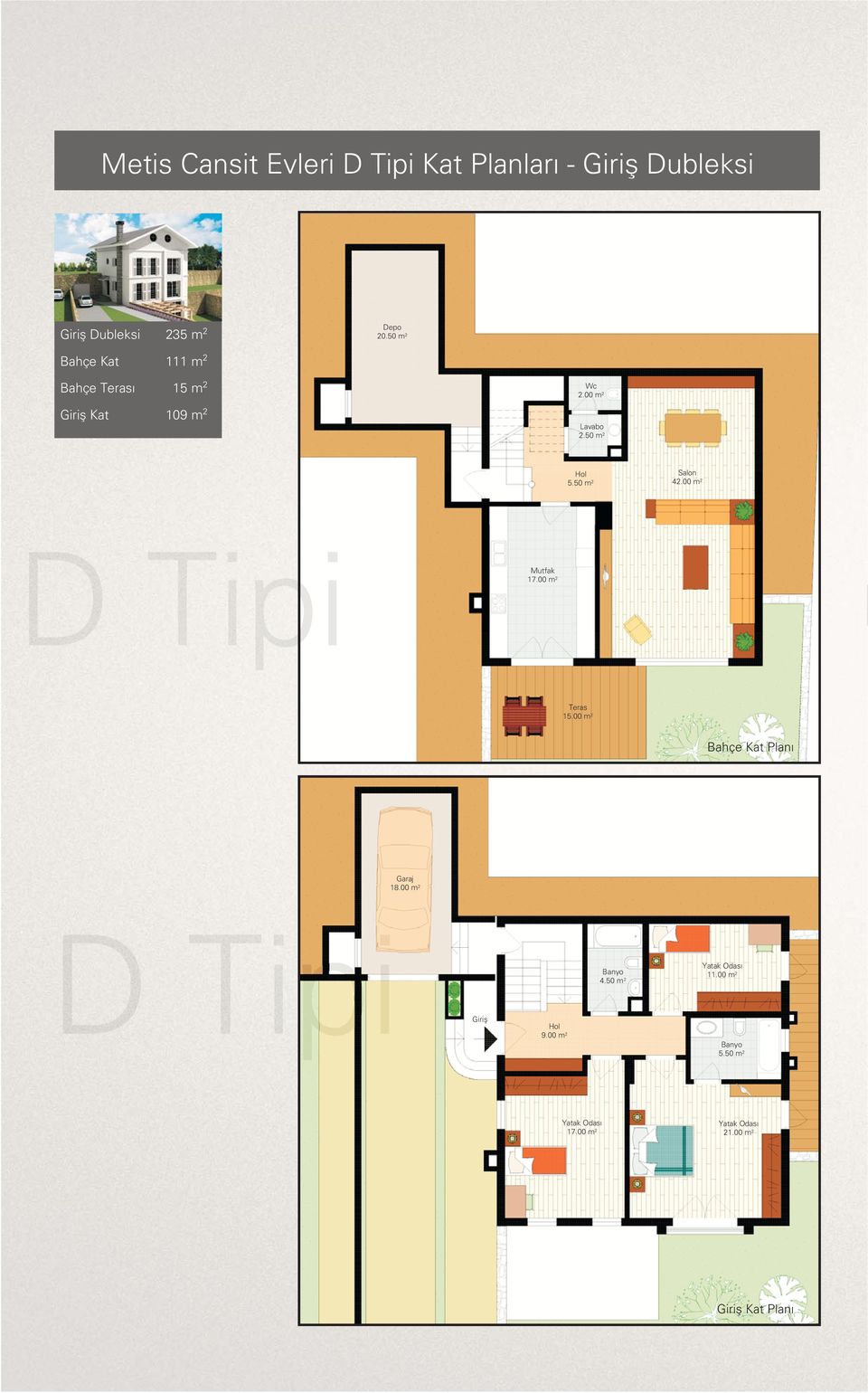 50 m 2 42.00 m 2 Mutfak 17.00 m 2 Teras 15.00 m 2 Bahçe Kat Plan Garaj 18.00 m 2 Yatak Odas 4.