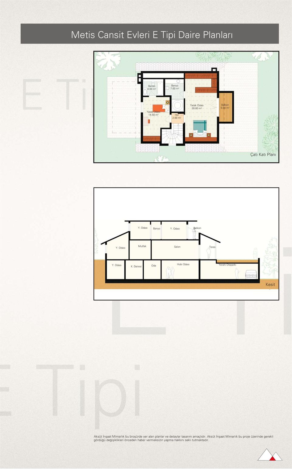 Dairesi Oda Hobi Odas Yeralt Otopark Kesit Aksüt nflaat Mimarl k bu broflürde yer alan planlar ve