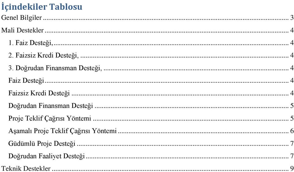 .. 4 Faizsiz Kredi Desteği... 4 Doğrudan Finansman Desteği... 5 Proje Teklif Çağrısı Yöntemi.