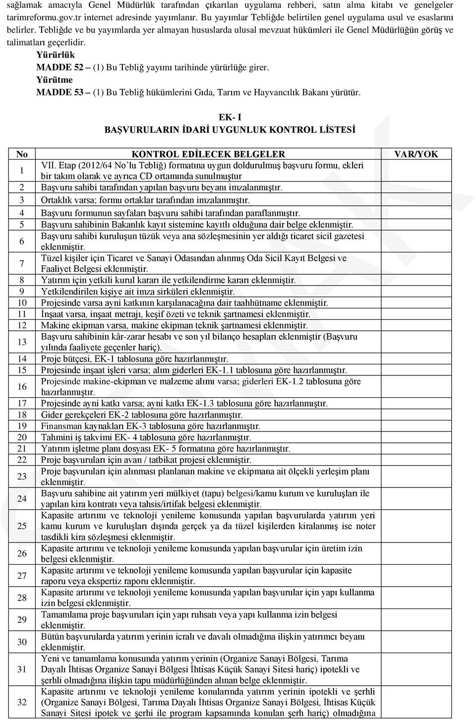 Tebliğde ve bu yayımlarda yer almayan hususlarda ulusal mevzuat hükümleri ile Genel Müdürlüğün görüş ve talimatları geçerlidir. Yürürlük MADDE 2 (1) Bu Tebliğ yayımı tarihinde yürürlüğe girer.