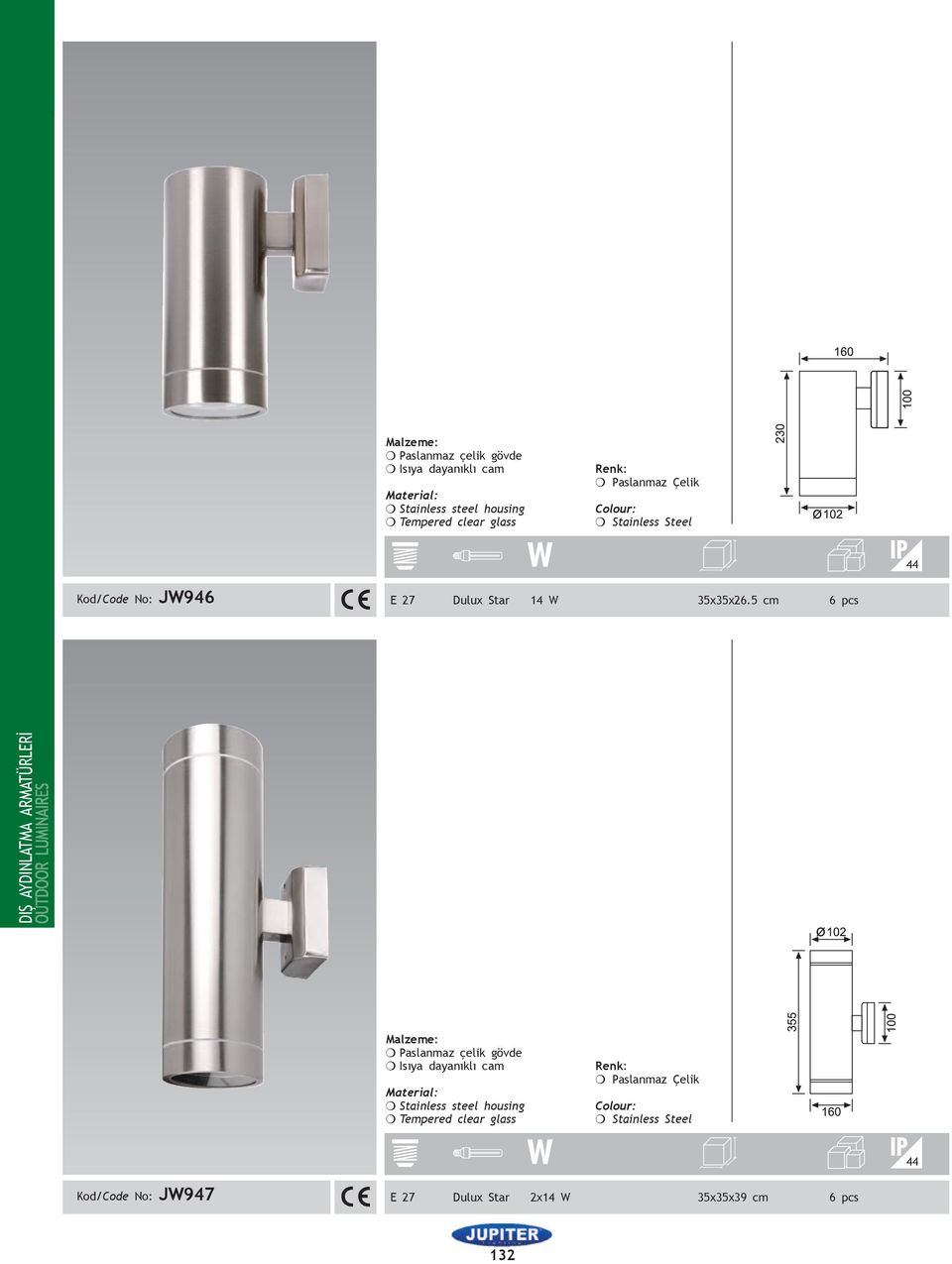 5 cm 6 pcs DIŞ ADINLATMA ARMATÜRLERİ  JW947 E 27 Dulux Star