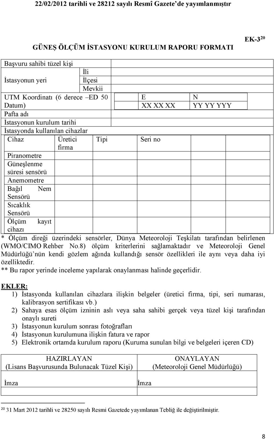 üzerindeki sensörler, Dünya Meteoroloji Teşkilatı tarafından belirlenen (WMO/CIMO Rehber No.