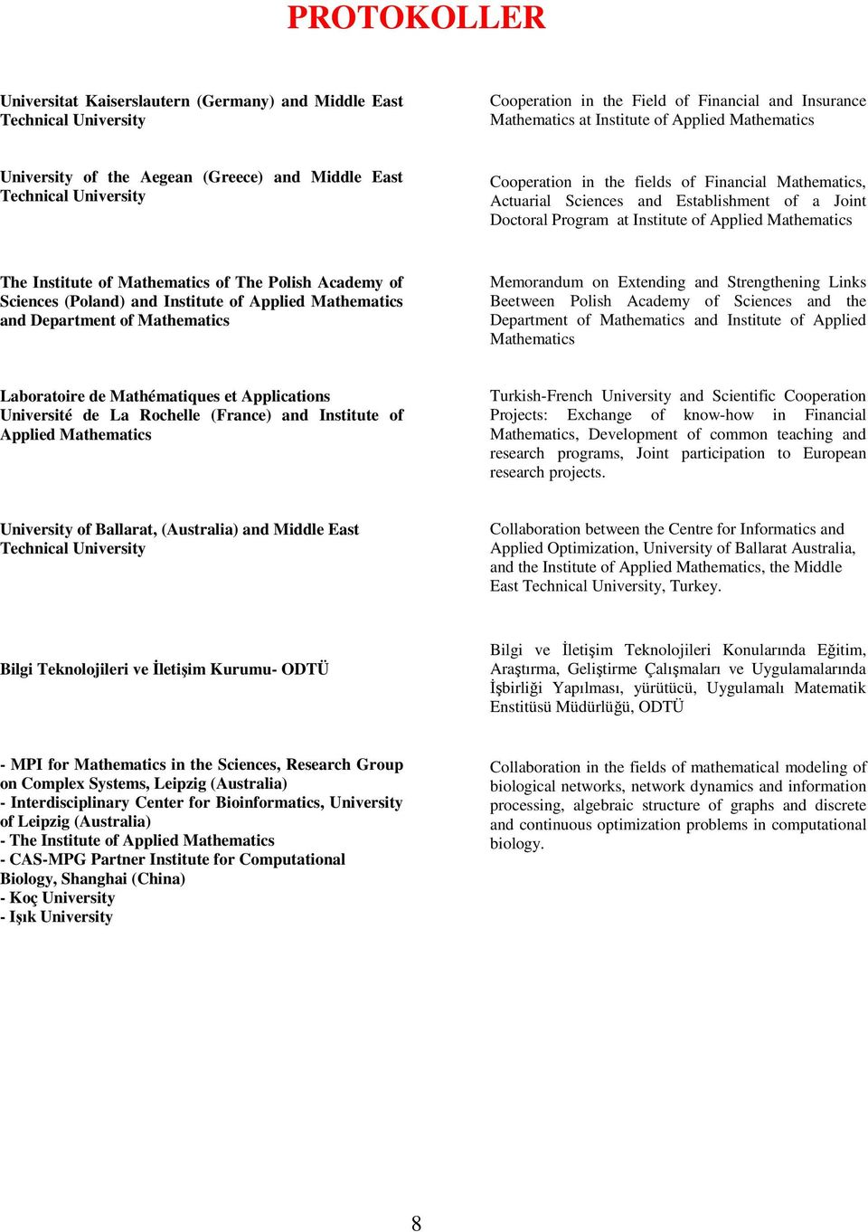 Mathematics The Institute of Mathematics of The Polish Academy of Sciences (Poland) and Institute of Applied Mathematics and Department of Mathematics Memorandum on Extending and Strengthening Links