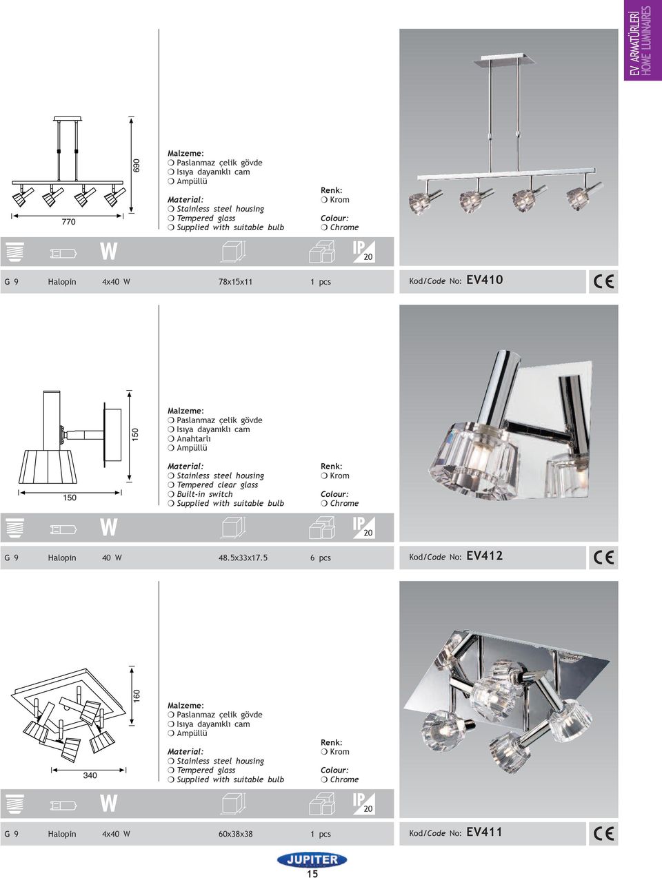 clear glass Built-in switch G 9 Halopin 40 W 48.5x33x17.