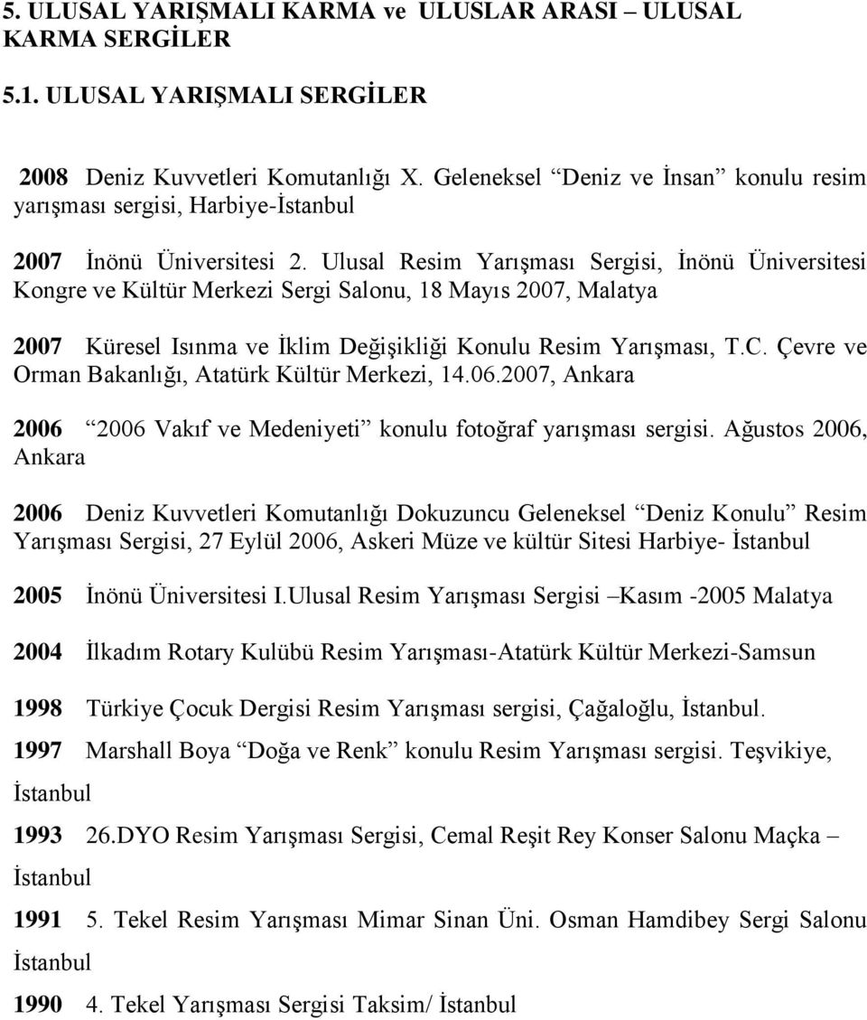 Ulusal Resim Yarışması Sergisi, İnönü Üniversitesi Kongre ve Kültür Merkezi Sergi Salonu, 18 Mayıs 2007, Malatya 2007 Küresel Isınma ve İklim Değişikliği Konulu Resim Yarışması, T.C.