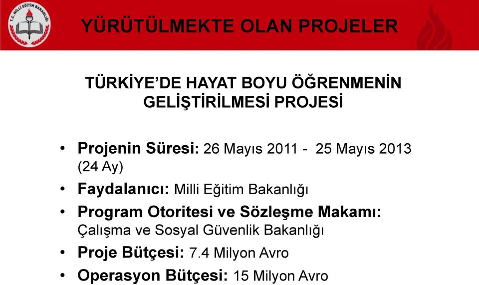 Milli Eğitim Bakanlığı Program Otoritesi ve Sözleşme Makamı: Çalışma ve