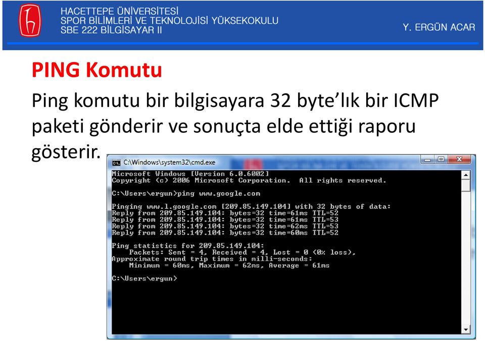 ICMP paketi gönderir ve