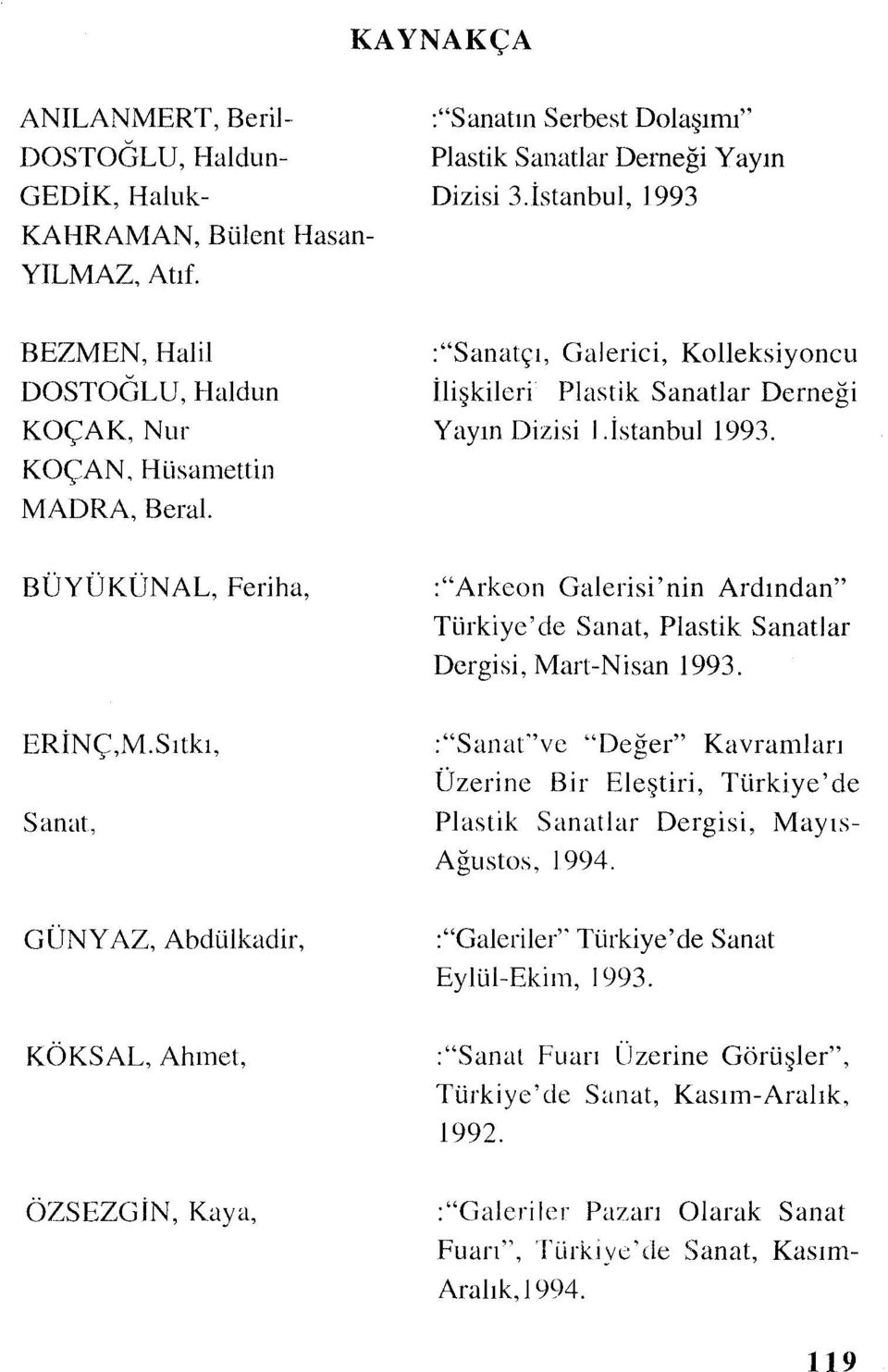 BÜYÜKÜNAL, Feriha, :"Arkeon Galerisi'nin Ardından" Türkiye'de Sanat, Plastik Sanatlar Dergisi, Mart-Nisan 1993. ERİNÇ,M.