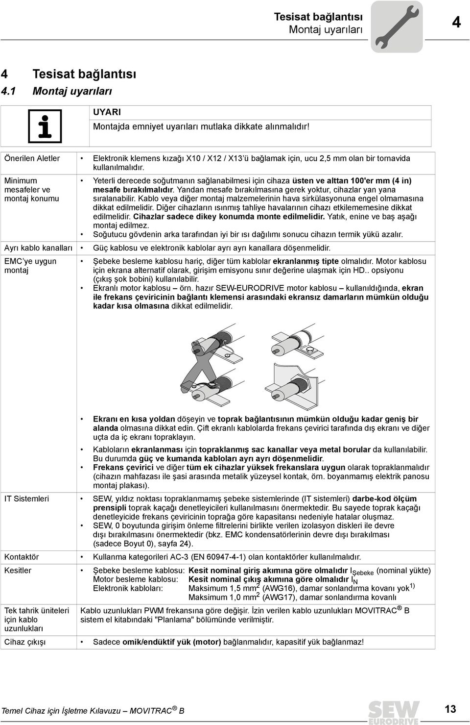 Minimum mesafeler ve montaj konumu Yeterli derecede soğutmanın sağlanabilmesi için cihaza üsten ve alttan 100'er mm (4 in) mesafe bırakılmalıdır.