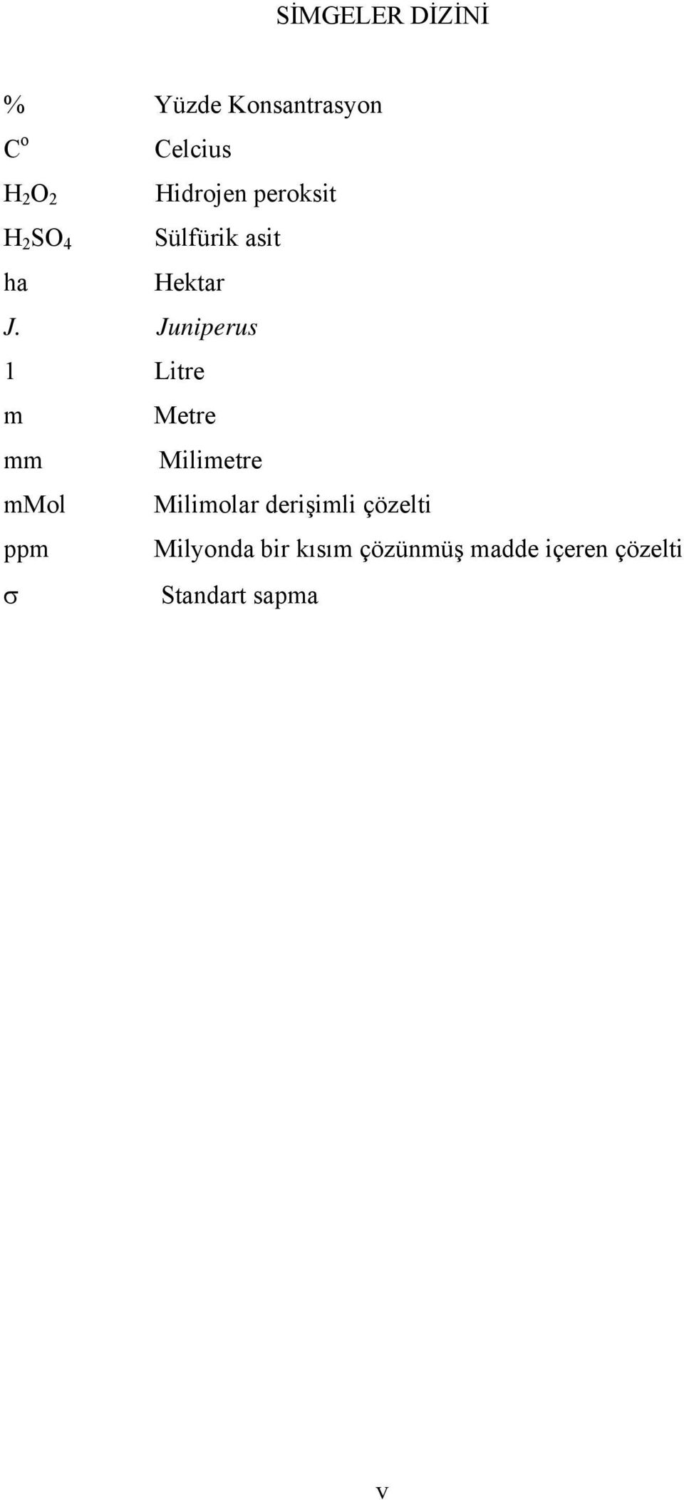 Juniperus 1 Litre m Metre mm Milimetre mmol Milimolar derişimli