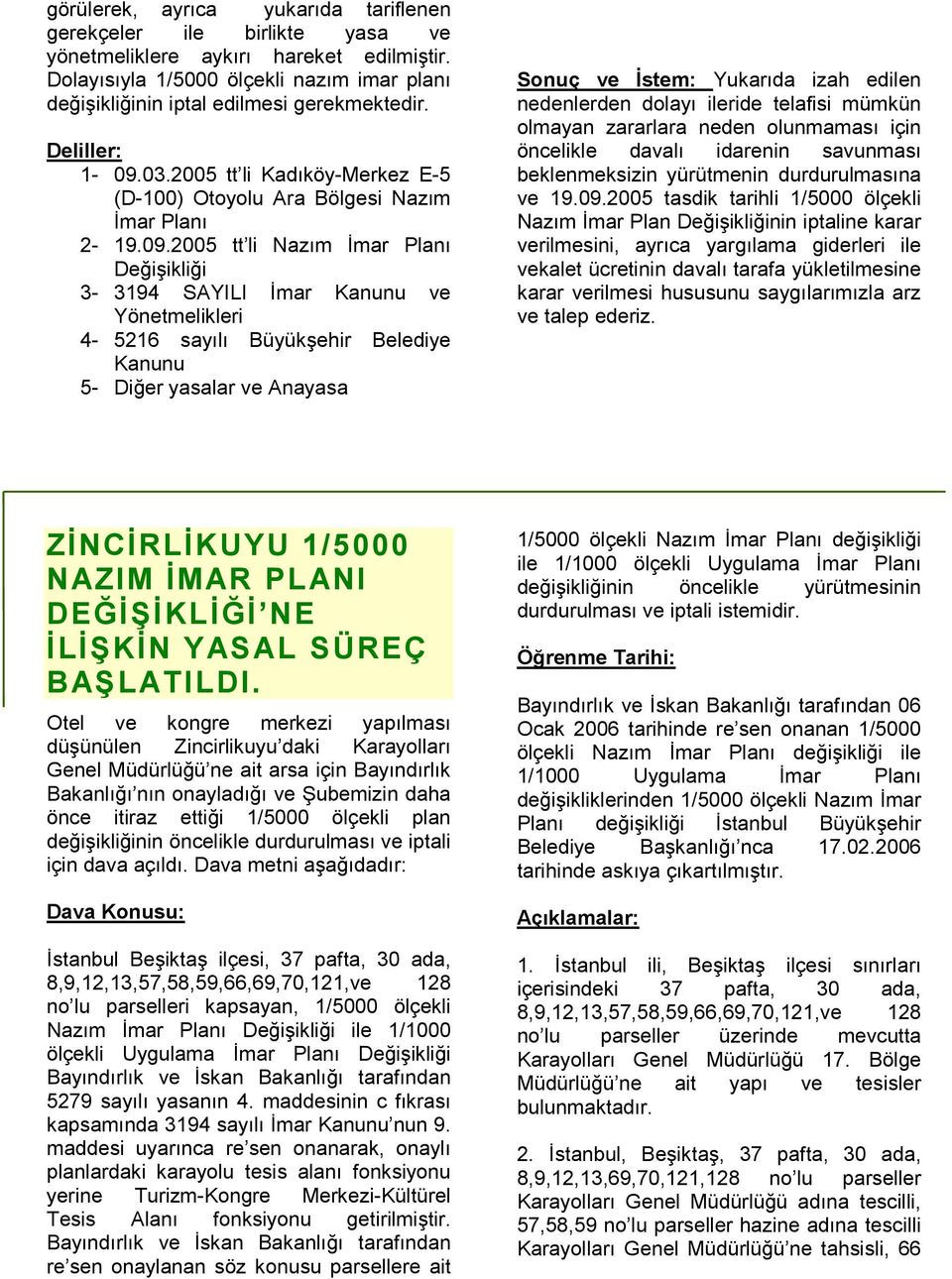 03.2005 tt li Kadıköy-Merkez E-5 (D-100) Otoyolu Ara Bölgesi Nazım İmar Planı 2-19.09.