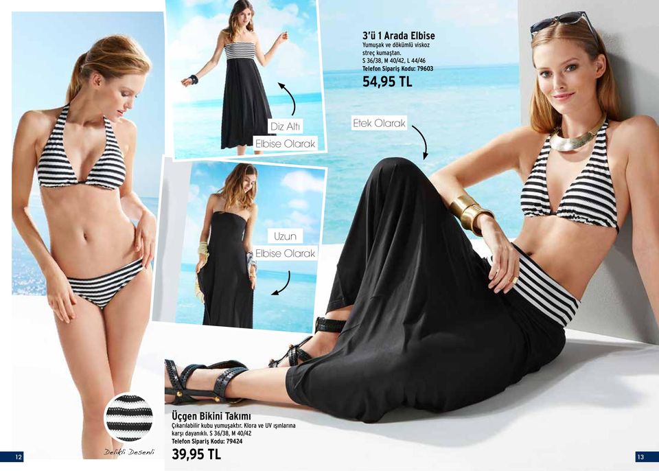 Etek Olarak Uzun Elbise Olarak 12 Delikli Desenli Üçgen Bikini Takımı Çıkarılabilir