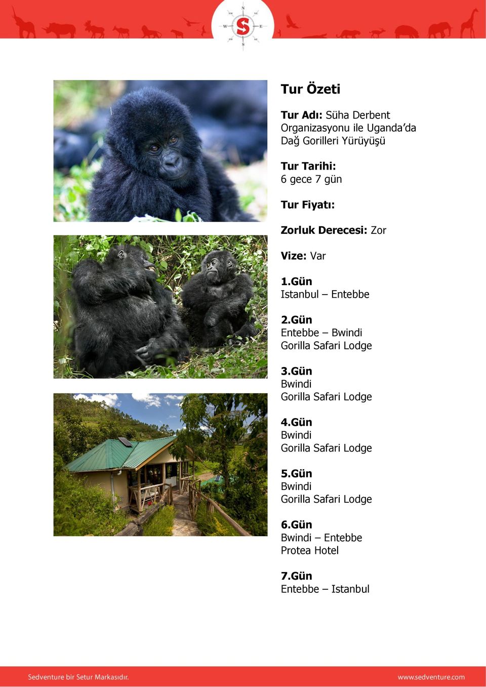 Gün Entebbe Bwindi Gorilla Safari Lodge 3.Gün Bwindi Gorilla Safari Lodge 4.