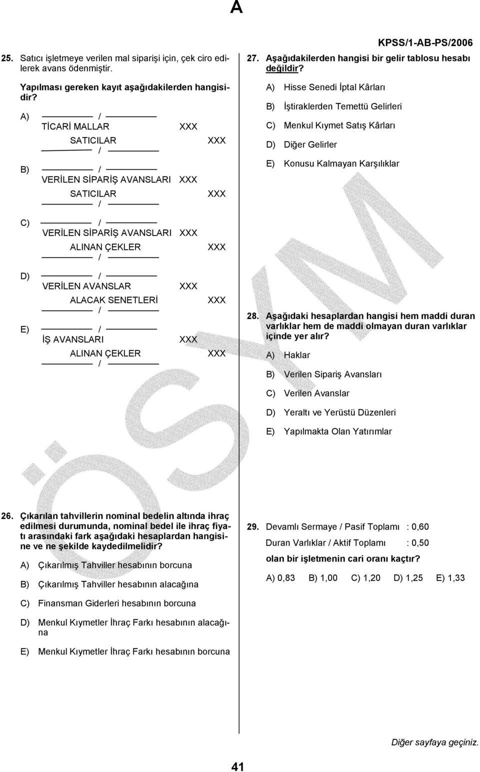 A) Hisse Senedi İptal Kârları B) İştiraklerden Temettü Gelirleri C) Menkul Kıymet Satış Kârları D) Diğer Gelirler E) Konusu Kalmayan Karşılıklar C) VERİLEN SİPARİŞ AVANSLARI ALINAN ÇEKLER D) VERİLEN