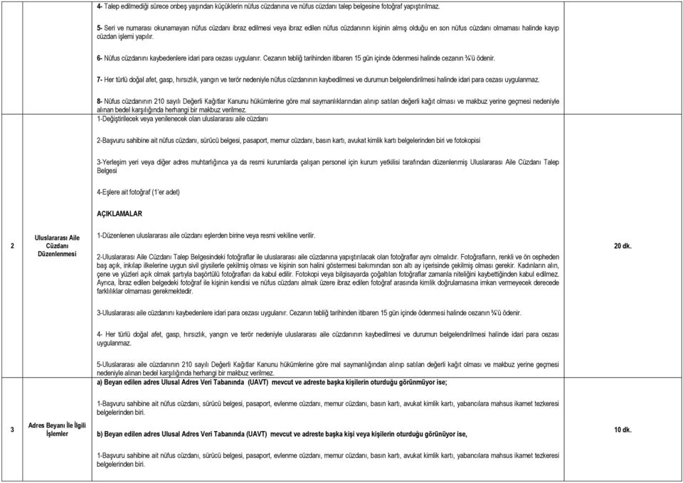 6- Nüfus cüzdanını kaybedenlere idari para cezası uygulanır. Cezanın tebliğ tarihinden itibaren 15 gün içinde ödenmesi halinde cezanın ¾ ü ödenir.