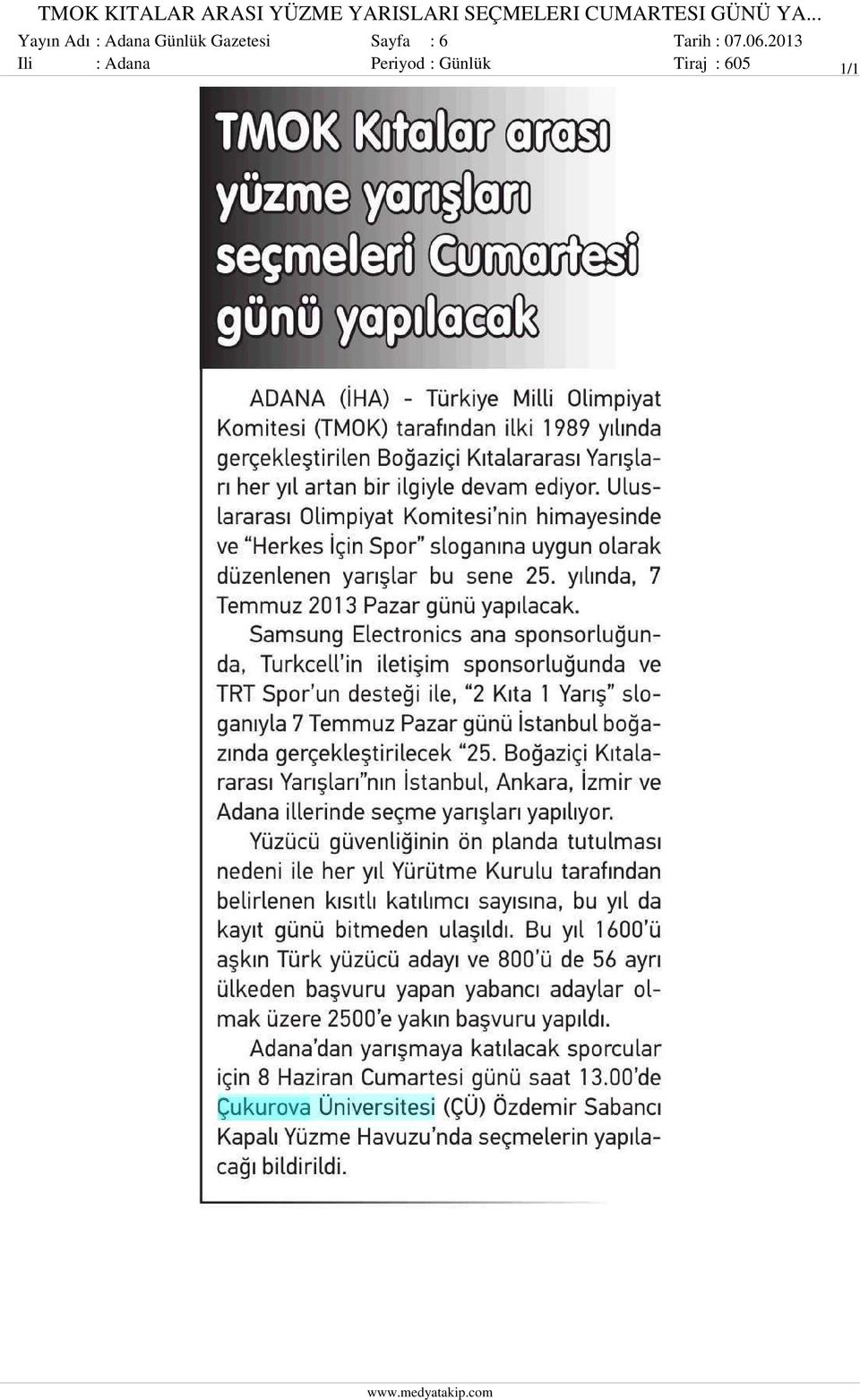 .. Yayın Adı : Adana Günlük Gazetesi