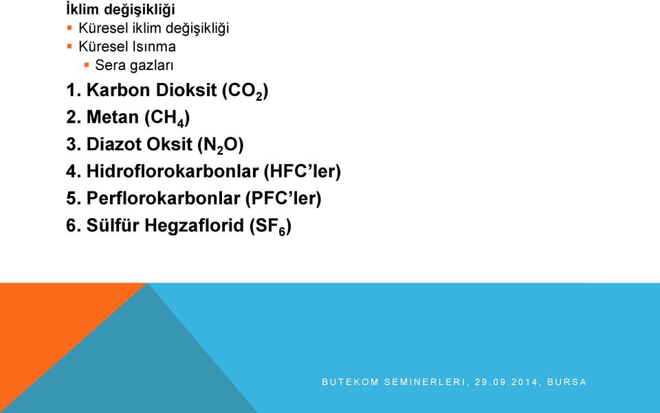 Hidroflorokarbonlar (HFC ler) 5. Perflorokarbonlar (PFC ler) 6.